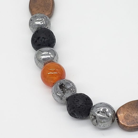 Boho 💥 Druzy, Lava, Jasper, Copper Bead Necklace - Picture 3 of 11